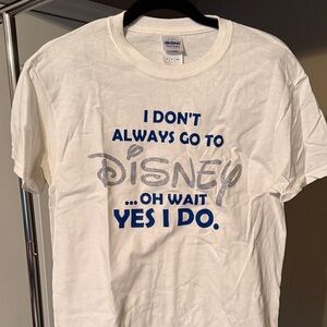 Disney White T-Shirt with Blue and Silver Text